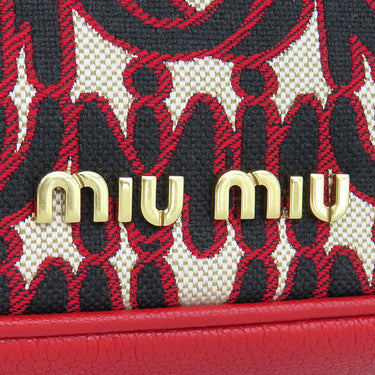 ミュウミュウ MIU MIU エムエムパリス ロゴ ショルダー 5BH116 レッド キャンバス レザー ショルダーバッグ ゴールド金具 赤 総柄 M/M Paris コラボ ジャガード