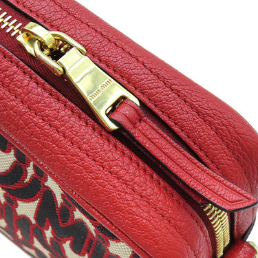 ミュウミュウ MIU MIU エムエムパリス ロゴ ショルダー 5BH116 レッド キャンバス レザー ショルダーバッグ ゴールド金具 赤 総柄 M/M Paris コラボ ジャガード