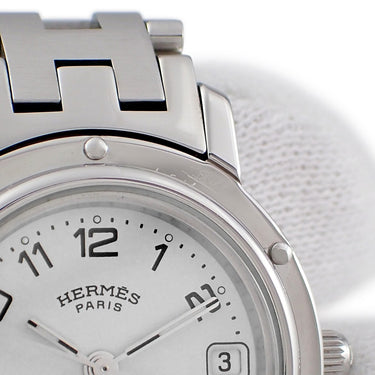 腕時計 エルメス HERMES クリッパー CL4.210 クオーツ レディース ホワイト 白 デイト アラビア ラウンド H型ブレス