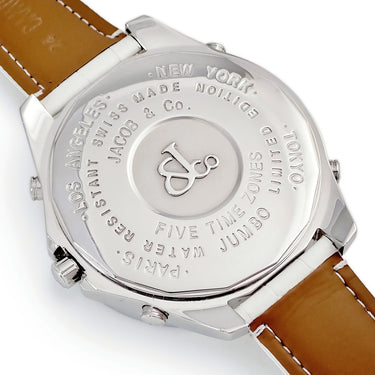 腕時計 ジェイコブ JACOB&CO 5タイムゾーン ジャンボ JC-30JD クオーツ メンズ 純正ダイヤ パヴェ GMT デイト 57mm ビッグフェイス