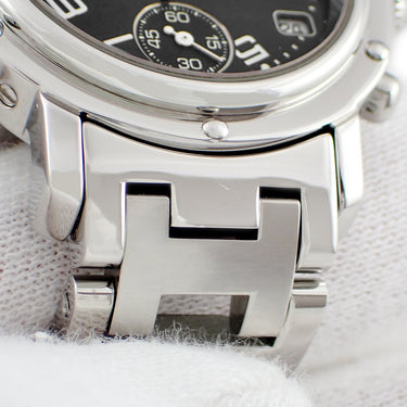 腕時計 エルメス HERMES クリッパー クロノグラフ CL1.310 クオーツ レディース ブラック アラビア デイト スモールセコンド