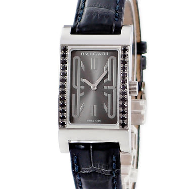 腕時計 ブルガリ BVLGARI レッタンゴロ RT39S クオーツ レディース 純正ブラックダイヤ 角型 グレー サンレイ アラビア バー
