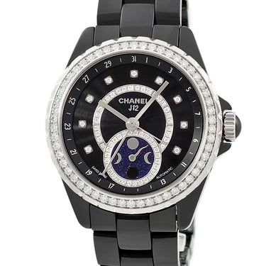 腕時計 シャネル CHANEL J12 ファーズ ドゥ リュヌ H3407 自動巻き メンズ 純正ダイヤ ブラック セラミック ムーンフェイズ