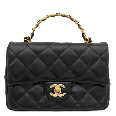 シャネル CHANEL スモール トップハンドル フラップ AS4023 ブラック ラムスキン シャイニーラムスキン 2WAYバッグ ゴールド金具 ハンドバッグ