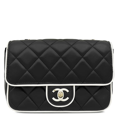 シャネル CHANEL ミニフラップバッグ AS5150 ブラック×ホワイト ラムスキン ショルダーバッグ シャンパンゴールド金具 バイカラー