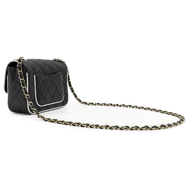 シャネル CHANEL ミニフラップバッグ AS5150 ブラック×ホワイト ラムスキン ショルダーバッグ シャンパンゴールド金具 バイカラー