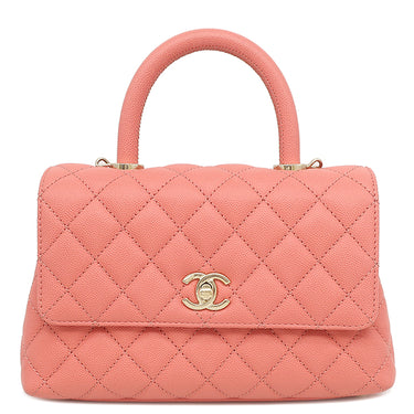 シャネル CHANEL マトラッセ ココハンドル XS サーモンピンク キャビアスキン 2WAYバッグ ゴールド金具 トップハンドル