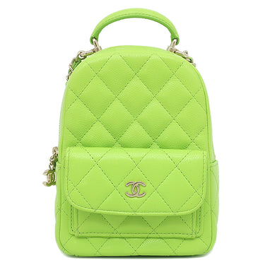 シャネル CHANEL マトラッセ ミニ リュック ライトグリーン キャビアスキン 2WAYバッグ シャンパンゴールド金具 ネオン チェーン ショルダー