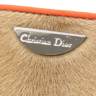 クリスチャン・ディオール Christian Dior ハラコ ミニ トート ベージュ×オレンジ ハラコ ハンドバッグ シルバー金具