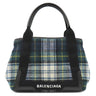 バレンシアガ BALENCIAGA ネイビーカバス S 339933 グリーン×ネイビー×ホワイト ウール レザー トートバッグ シルバー金具 チェック柄 ロゴ トート Navy カバ