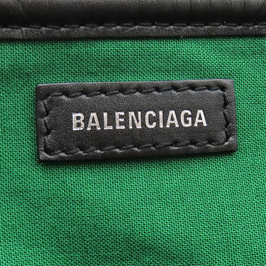 バレンシアガ BALENCIAGA ネイビーカバス S 339933 グリーン×ネイビー×ホワイト ウール レザー トートバッグ シルバー金具 チェック柄 ロゴ トート Navy カバ
