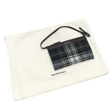 バレンシアガ BALENCIAGA ネイビーカバス S 339933 グリーン×ネイビー×ホワイト ウール レザー トートバッグ シルバー金具 チェック柄 ロゴ トート Navy カバ
