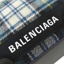 バレンシアガ BALENCIAGA ネイビーカバス S 339933 グリーン×ネイビー×ホワイト ウール レザー トートバッグ シルバー金具 チェック柄 ロゴ トート Navy カバ