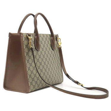 グッチ GUCCI GGスモール トート 659983 ベージュ×エボニー GGスプリームキャンバス レザー 2WAYバッグ ゴールド金具 ハンドバッグ ショルダー