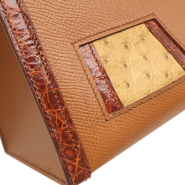 エルメス HERMES ケリー ニュアージュ ブラウン系 クシュベル アリゲーター オーストリッチ 2WAYバッグ シルバー金具 茶 ショルダー ヴィンテージ クロコ パピヨン金具