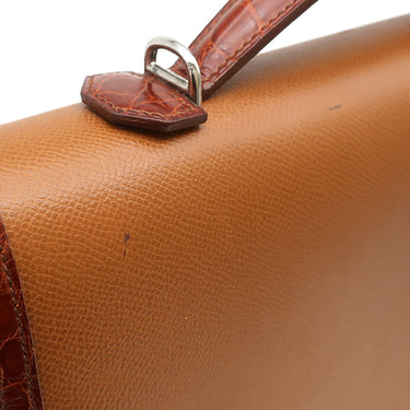 エルメス HERMES ケリー ニュアージュ ブラウン系 クシュベル アリゲーター オーストリッチ 2WAYバッグ シルバー金具 茶 ショルダー ヴィンテージ クロコ パピヨン金具