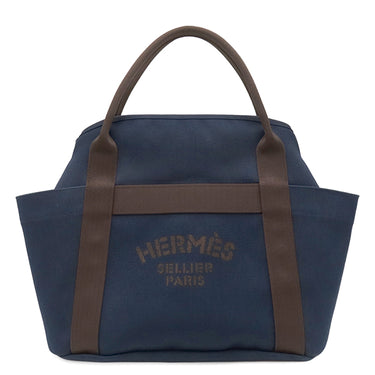 エルメス HERMES サックドパンサージュ グルーム ネイビー×オレンジ キャンバス トワルシェブロン 2WAYバッグ シルバー金具 紺 トート 2025年製