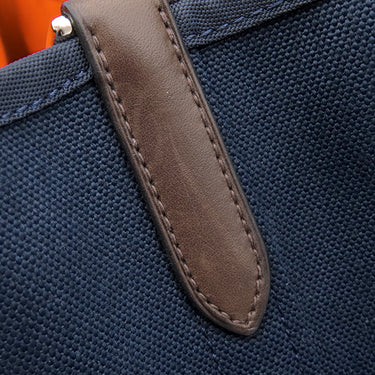 エルメス HERMES サックドパンサージュ グルーム ネイビー×オレンジ キャンバス トワルシェブロン 2WAYバッグ シルバー金具 紺 トート 2025年製