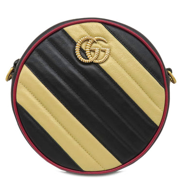 グッチ GUCCI GGマーモント ラウンドショルダー 550154 ブラック×ベージュ×レッド レザー ショルダーバッグ ゴールド金具 黒 赤 チェーン
