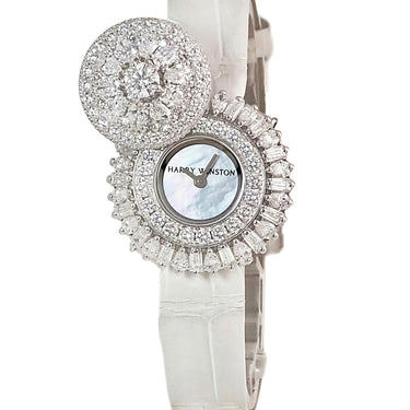 腕時計 ハリーウィンストン Harry Winston ローズバッド HJTGHM27WW001 クオーツ レディース メーカーOH済 K18WG無垢 純正ダイヤ シェル