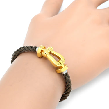 フレッド FRED フォース10 ラージモデル ブラウン×イエローゴールド K18YG ステンレスケーブル メタル(コードエンド) #14 ブレスレット Au750 18K YG