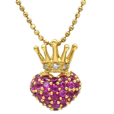 ノンブランド NON BRAND ルビー 0.60ct ダイヤモンド デザインペンダント レッド×イエローゴールド K18YG ルビー ダイヤモンド ネックレス 赤 レッド 18K 750 YG 王冠 ハート ラウンドミックスカット