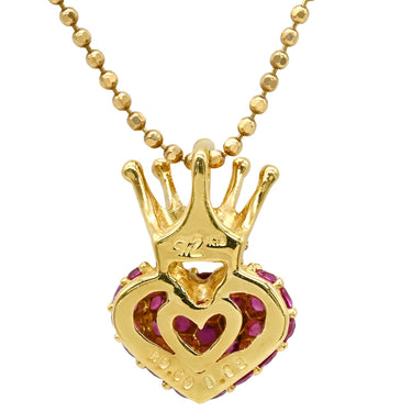 ノンブランド NON BRAND ルビー 0.60ct ダイヤモンド デザインペンダント レッド×イエローゴールド K18YG ルビー ダイヤモンド ネックレス 赤 レッド 18K 750 YG 王冠 ハート ラウンドミックスカット