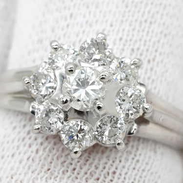 ノンブランド NON BRAND ダイヤモンド 1.00ct フラワーモチーフ プラチナシルバー Pt900 ダイヤモンド リング 指輪 プラチナ Pt900 9P 9石 9粒 12号