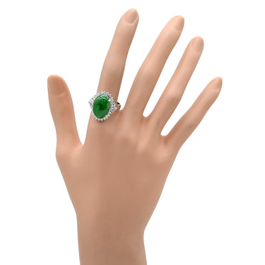 ノンブランド NON BRAND ヒスイ 7.72ct ダイヤモンド グリーン×プラチナシルバー Pt850 ヒスイ ダイヤモンド リング 指輪 緑 グリーン 翡翠 ひすい 1石 1粒 ジェイダイト オーバルカボション 17号