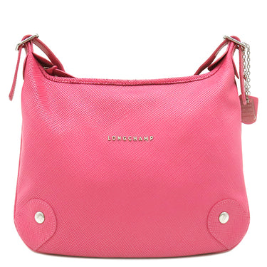 ロンシャン LONGCHAMP メタルロゴ ピンク レザー ショルダーバッグ シルバー金具
