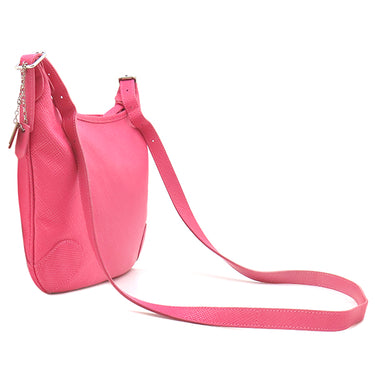 ロンシャン LONGCHAMP メタルロゴ ピンク レザー ショルダーバッグ シルバー金具