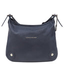 ロンシャン LONGCHAMP メタルロゴ ネイビー レザー ショルダーバッグ シルバー金具 紺