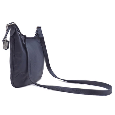 ロンシャン LONGCHAMP メタルロゴ ネイビー レザー ショルダーバッグ シルバー金具 紺