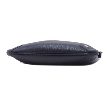 ロンシャン LONGCHAMP メタルロゴ ネイビー レザー ショルダーバッグ シルバー金具 紺