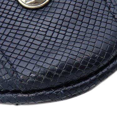 ロンシャン LONGCHAMP メタルロゴ ネイビー レザー ショルダーバッグ シルバー金具 紺
