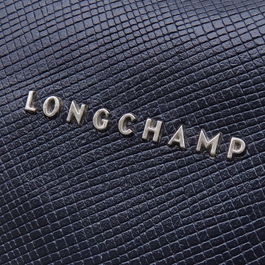 ロンシャン LONGCHAMP メタルロゴ ネイビー レザー ショルダーバッグ シルバー金具 紺