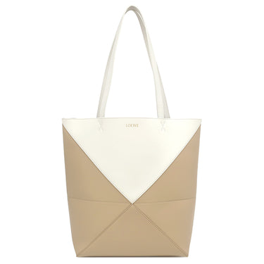 ロエベ LOEWE パズルフォルドトート ミディアム ベージュ×ホワイト レザー トートバッグ ショルダー 肩掛け