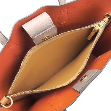 トリーバーチ TORY BURCH ペリー スモール トリプル トート 56249 グレーヘロン レザー 2WAYバッグ ゴールド金具 グレージュ オレンジ