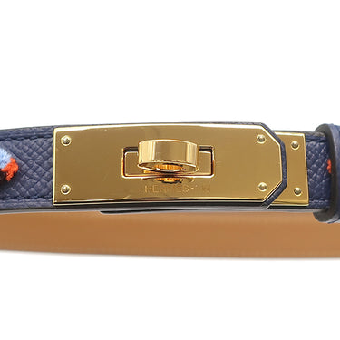 エルメス HERMES ケリー ベルベット 18 ブルーサフィール×マルチカラー ヴォーエプソン ベルト ゴールド金具 ターンロック スライド調節