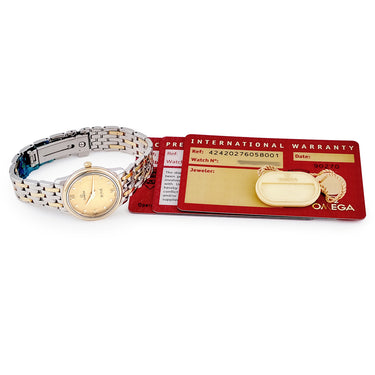 腕時計 オメガ OMEGA デ ヴィル プレステージ 424.20.27.60.58.001 クオーツ レディース K18YG×SS コンビ 純正ダイヤ ローマン
