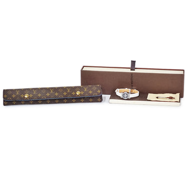 腕時計 ルイヴィトン LOUIS VUITTON タンブール ビジュ ノワール Q151K1 クオーツ レディース 純正ダイヤ グレー モノグラム フラワー