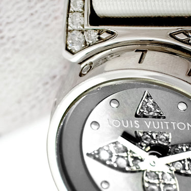 腕時計 ルイヴィトン LOUIS VUITTON タンブール ビジュ ノワール Q151K1 クオーツ レディース 純正ダイヤ グレー モノグラム フラワー
