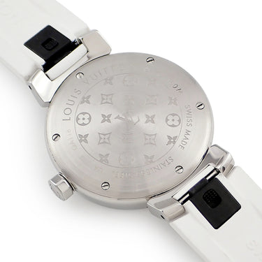 腕時計 ルイヴィトン LOUIS VUITTON タンブール ニューウェーブ MM QA118Z クオーツ レディース 純正ダイヤ 白 モノグラム Vシグネチャー