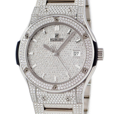 腕時計 ウブロ HUBLOT クラシックフュージョン チタニウム フルパヴェ 542.NX.9010.NX.3704 自動巻き メンズ 純正ダイヤ デイト