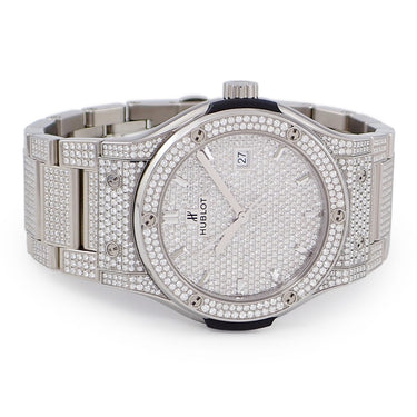 腕時計 ウブロ HUBLOT クラシックフュージョン チタニウム フルパヴェ 542.NX.9010.NX.3704 自動巻き メンズ 純正ダイヤ デイト