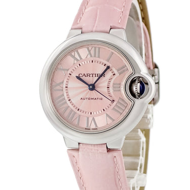 腕時計 カルティエ Cartier バロンブルー33mm WSBB0002 自動巻き レディース ピンク ローマン ギョーシェ 青針 ブルースティール