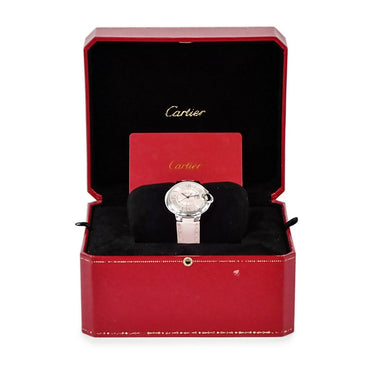 腕時計 カルティエ Cartier バロンブルー33mm WSBB0002 自動巻き レディース ピンク ローマン ギョーシェ 青針 ブルースティール