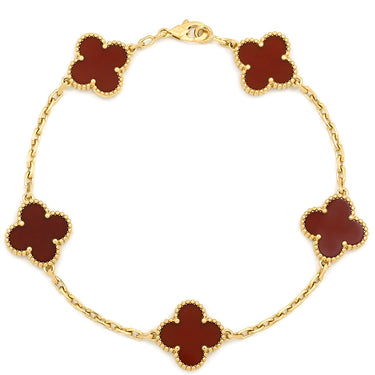 ヴァンクリーフアーペル Van Cleef & Arpels ヴィンテージアルハンブラ VCARD35500 レッド×イエローゴールド K18YG カーネリアン ブレスレット 750YG 18金 カーネリアン 5モチーフ