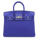エルメス HERMES バーキン25 タッチ ブルーロワイヤル トゴ アリゲーター ハンドバッグ シルバー金具 青