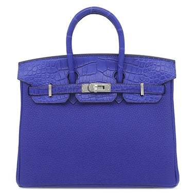 エルメス HERMES バーキン25 タッチ ブルーロワイヤル トゴ アリゲーター ハンドバッグ シルバー金具 青